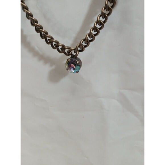 Vintage Chico's Five Strand Brass Link and Rhinestone Necklace - Picture 7 of 11